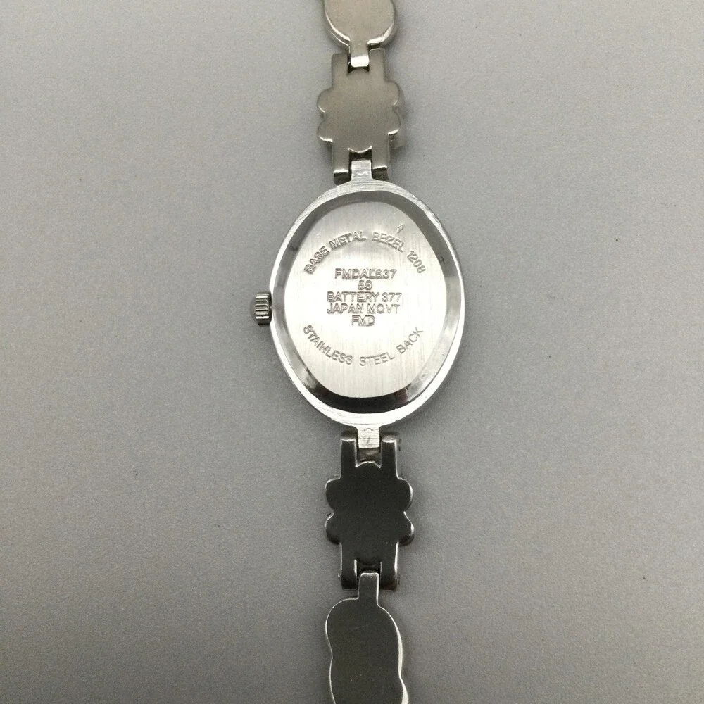 Womens Watch 19mm Silver Tone Oval White MOP Bracelet Gemmed New Battery 7.75